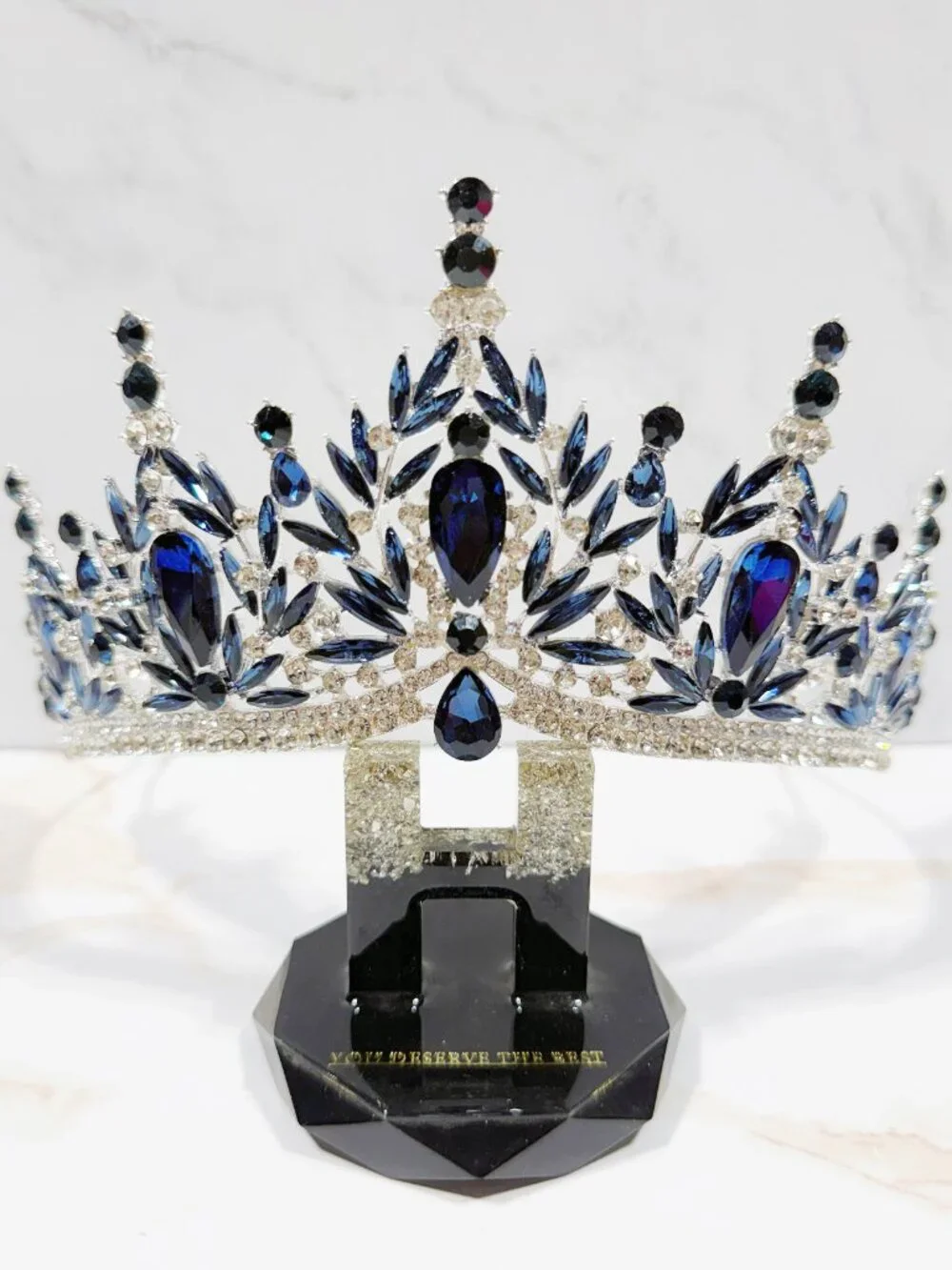 Navy blue tiara, Silver Crystal Crown, Rhinestone Tiara, Formal crown headpiece